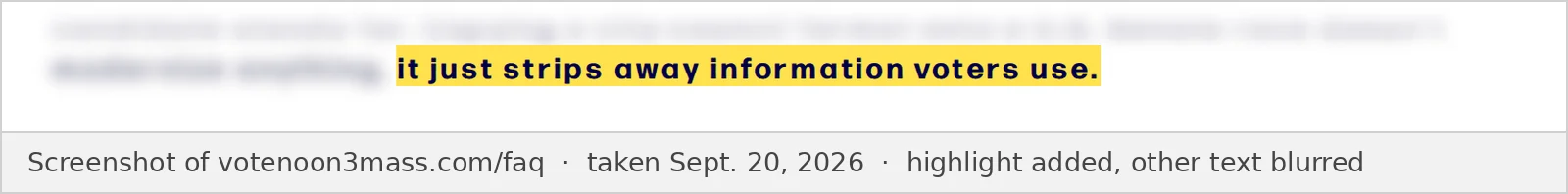 Screenshot of the No on 3 website FAQ page, taken Sept. 20, 2026, showing only the words quoted above. The rest of the text is blurred.