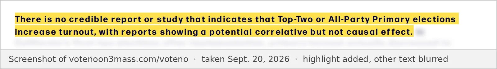 Screenshot of the No on 3 website Why Vote No page, taken Sept. 20, 2026, showing only the words quoted above. The rest of the text is blurred.